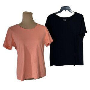 2 Christopher & Banks T-Shirts Size L Large Short Sleeve Black Peach Crew Neck
